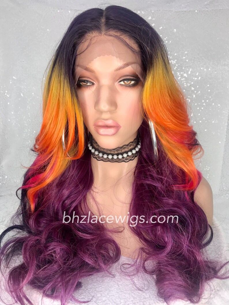 NEW Stunning Multicolor Lace Front Wig Purple Wig Pink Wig Etsy