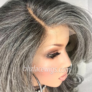 EXCLUSIVITÉ// Perruque dentelle grise tante Rochelle Perruque lace front grise Perruque superposée cheveux gris cheveux argentés Perruque sel et poivre Perruque grise cheveux longs gris image 9