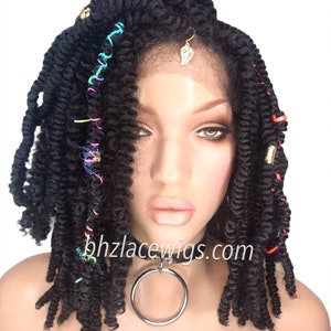 NEW! Passion twists faux locs dread lock curly twist locs Lace Front Wig black locs lace front wig braided wig Fully Hand twisted Lace Wig