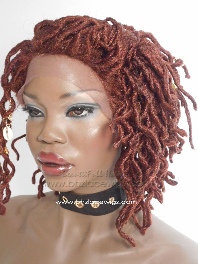 EXCLUSIVE Henna Auburn Faux locs Sister loc dreadlock wavy sister locs Lace Front Wig locs lace wig braid wig Fully Hand twisted Lace Wig 画像 8