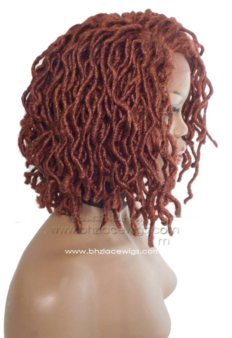 EXCLUSIVE Henna Auburn Faux locs Sister loc dreadlock wavy sister locs Lace Front Wig locs lace wig braid wig Fully Hand twisted Lace Wig 画像 4