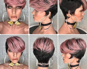 Pink short wig Funky Short crop cut wig Kandy bowl cut layers short wig FULL CAP WIG short style short rose pink hair quickweave 27 piece