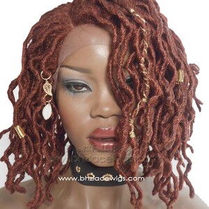 EXCLUSIVE Henna Auburn Faux locs Sister loc dreadlock wavy sister locs Lace Front Wig locs lace wig braid wig Fully Hand twisted Lace Wig 画像 2