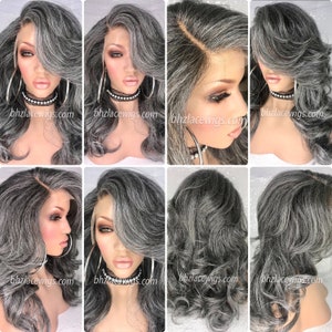 EXCLUSIVITÉ// Perruque dentelle grise tante Rochelle Perruque lace front grise Perruque superposée cheveux gris cheveux argentés Perruque sel et poivre Perruque grise cheveux longs gris image 4