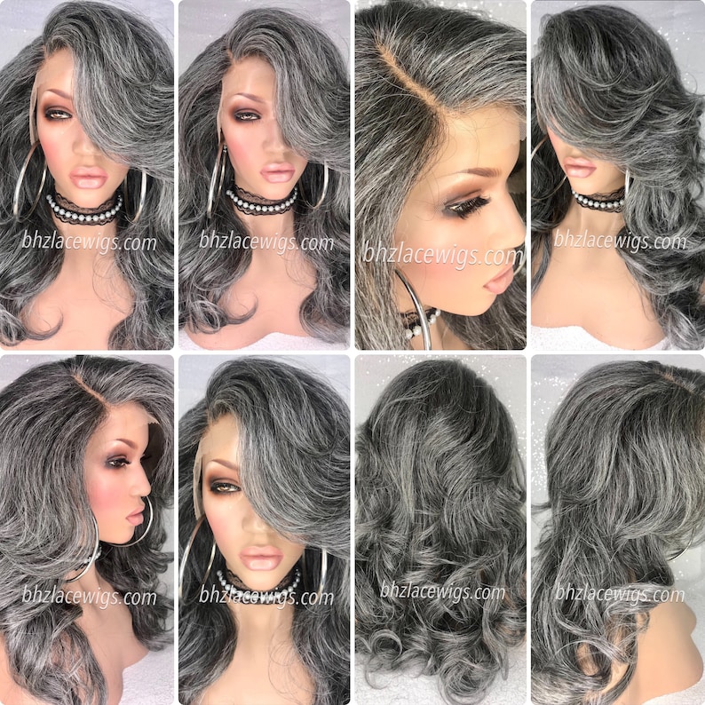 EXCLUSIVITÉ// Perruque dentelle grise tante Rochelle Perruque lace front grise Perruque superposée cheveux gris cheveux argentés Perruque sel et poivre Perruque grise cheveux longs gris image 4