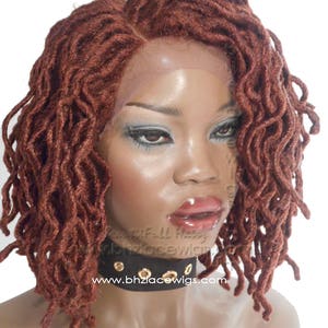 EXCLUSIVE Henna Auburn Faux locs Sister loc dreadlock wavy sister locs Lace Front Wig locs lace wig braid wig Fully Hand twisted Lace Wig 画像 3