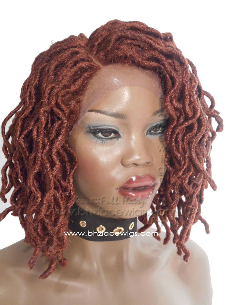 EXCLUSIVE Henna Auburn Faux locs Sister loc dreadlock wavy sister locs Lace Front Wig locs lace wig braid wig Fully Hand twisted Lace Wig 画像 3