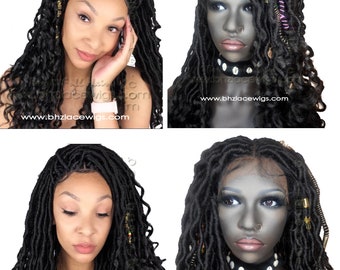 EXCLUSIVE! Black goddess locs faux locs dread lock Lace Front Wig black locs lace front wig braided wig Fully Hand twisted Lace Wig