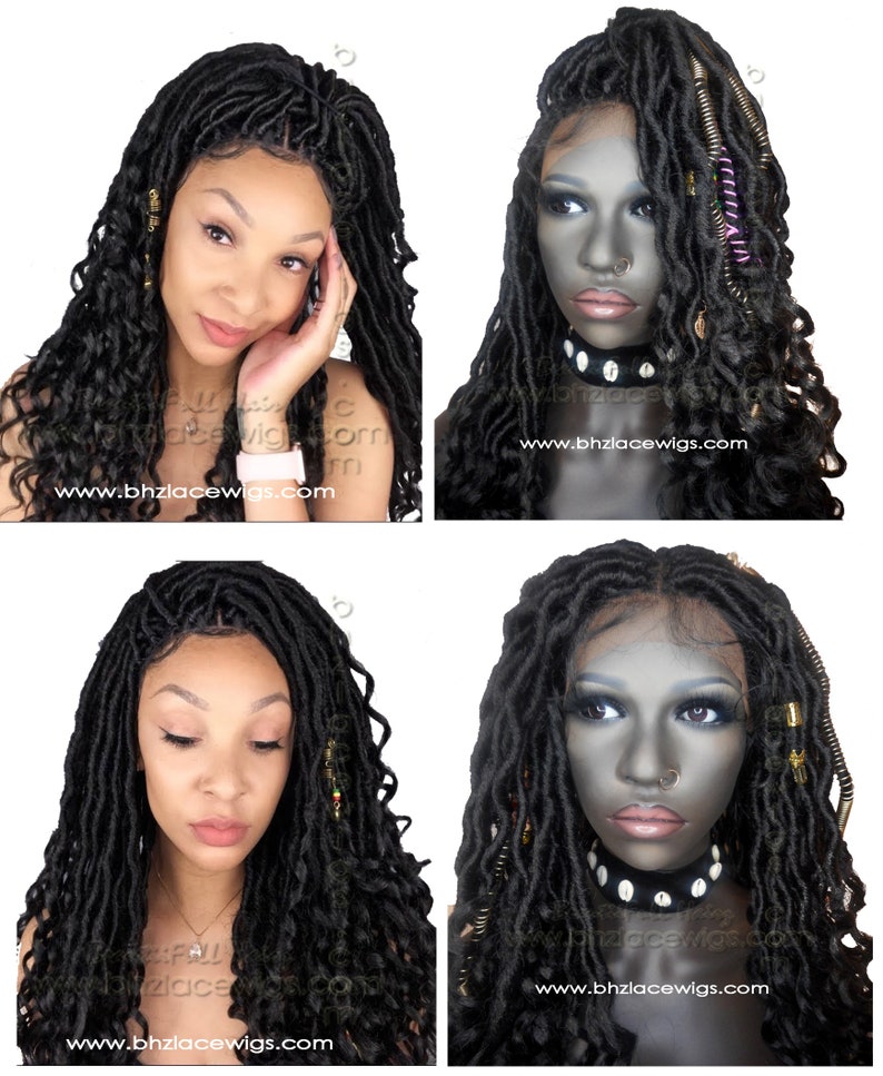 EXCLUSIVE Black goddess locs faux locs dread lock Lace Front Wig black locs lace front wig braided wig Fully Hand twisted Lace Wig 画像 1