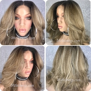 Dawna Dark Root Mixed ash blondes Body curl lace front wig blonde Lace wig ash blonde lace front curly lace wig blonde hair middle part