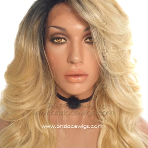Peluca frontal de encaje rubio con raíces oscuras de Angel Baby, peluca rubia, cabello rubio, peluca de encaje rubio, extensiones rubias, peinado rubio, cabello rubio liso