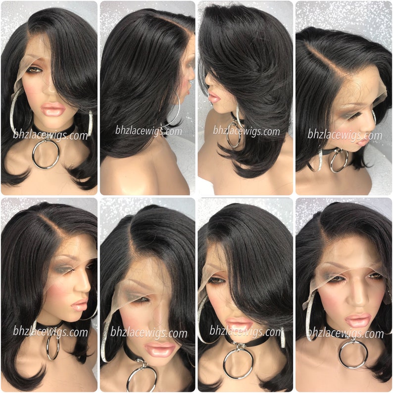 NEW First Lady Pre-plucked hairline Lace front wig sew-in weave feathered bob wig bob lace front wig lace wig bob lace wig black lace wig image 1