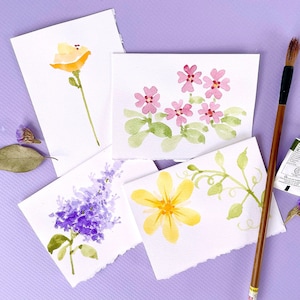 Hand Painted Flower Cards, Watercolor Floral Stationery Set, Mother's Day Gift, Personalized Gift for Her, Original Art