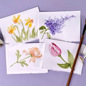 Watercolor Spring Flower Cards, Hand Painted Floral Note Cards,  Mother's Day Gift, Personalized Stationery, Original Art