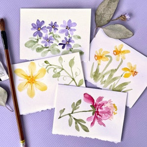 Hand Painted Watercolor Flower Cards,  Spring Floral Notecards, Handmade Cards, Mother&#39;s Day Gift,  Original Art
