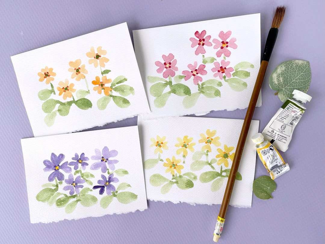Hand Painted Watercolor Primrose Notecards, Set of 4 - Etsy