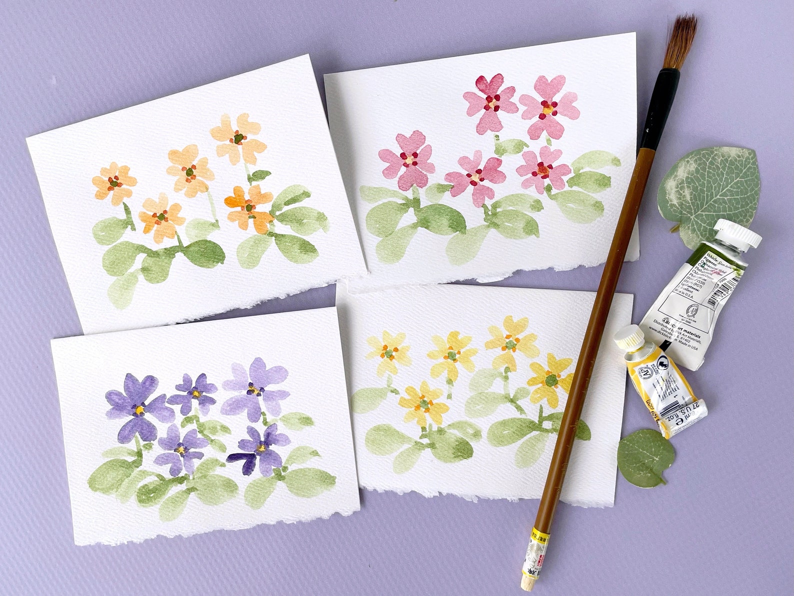 Hand Painted Watercolor Primrose Notecards, Set of 4 - Etsy