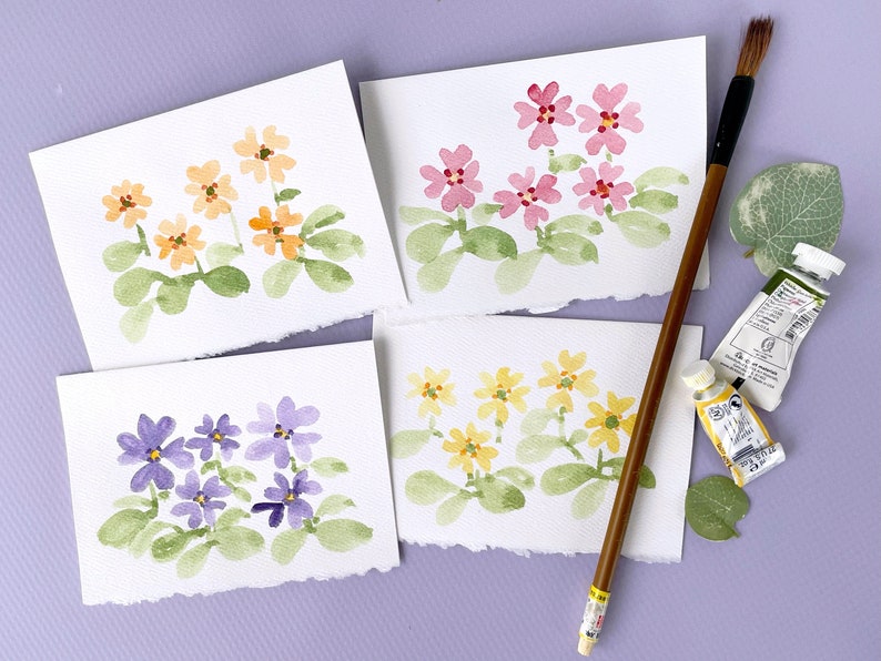 Hand Painted Watercolor Primrose Notecards, Set of 4 - Etsy