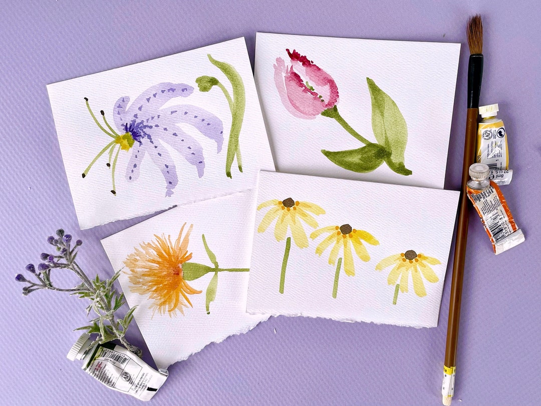 Hand Painted Watercolor Floral Cards, Personalized Stationery Set - Etsy