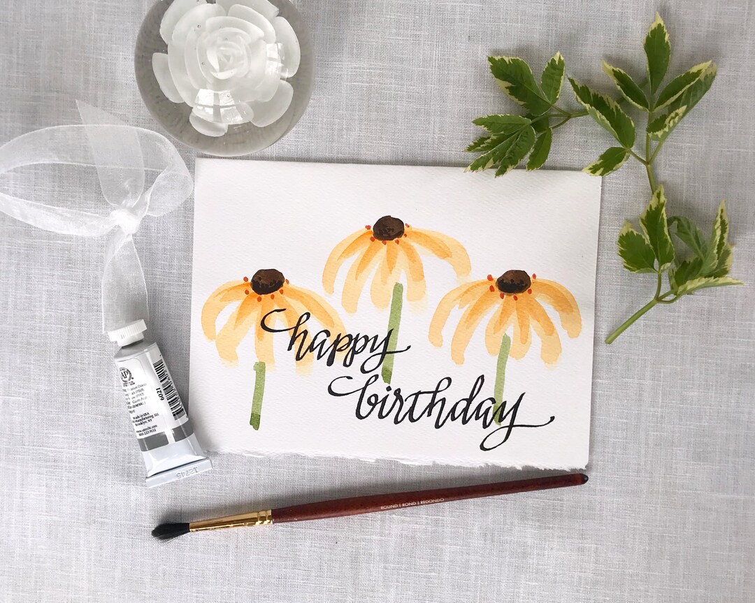Floral Birthday Card - Hand Painted Watercolor Daisy Greeting Card ...