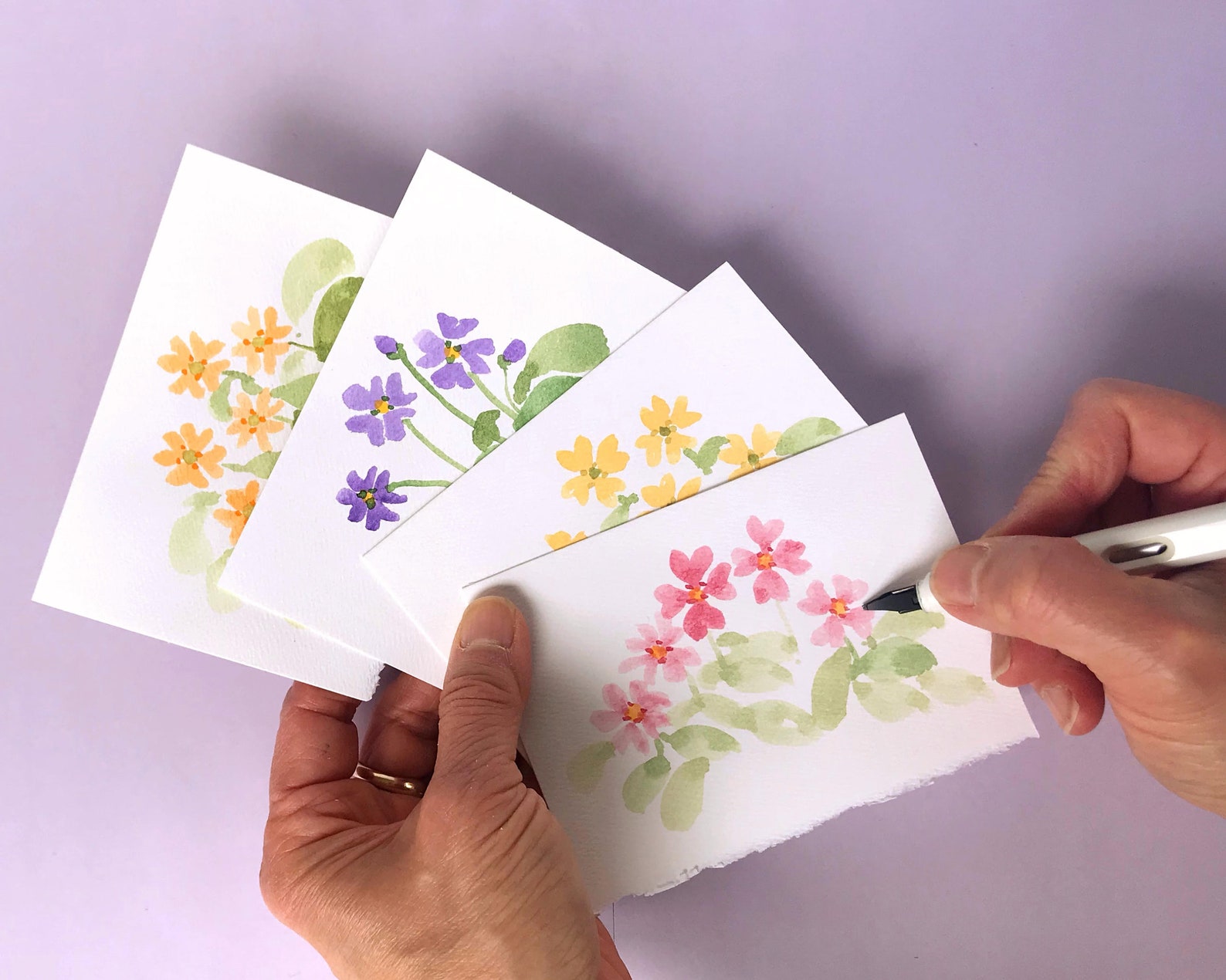 Hand Painted Watercolor Primrose Notecards, Set of 4 - Etsy