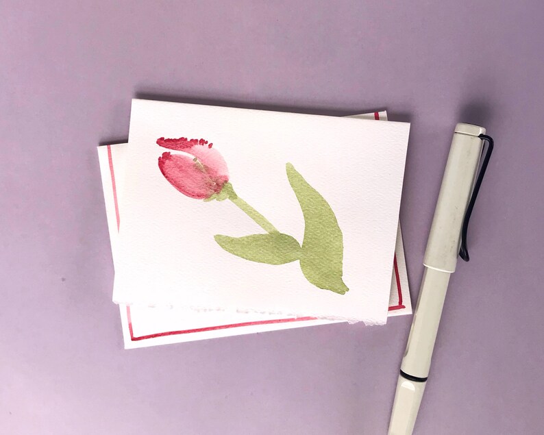 Hand Painted Watercolor Flower Note Card Set, Spring Stationery - Etsy