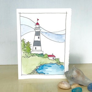 Watercolor Lighthouse  Card,  Nautical Greeting Card for Him, Anniversary, Engagement, Birthday Card, Hand Painted, Original Watercolor