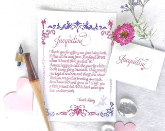 Personalized Tooth Fairy Letter For Her, First Tooth Lost,  Original Calligraphy