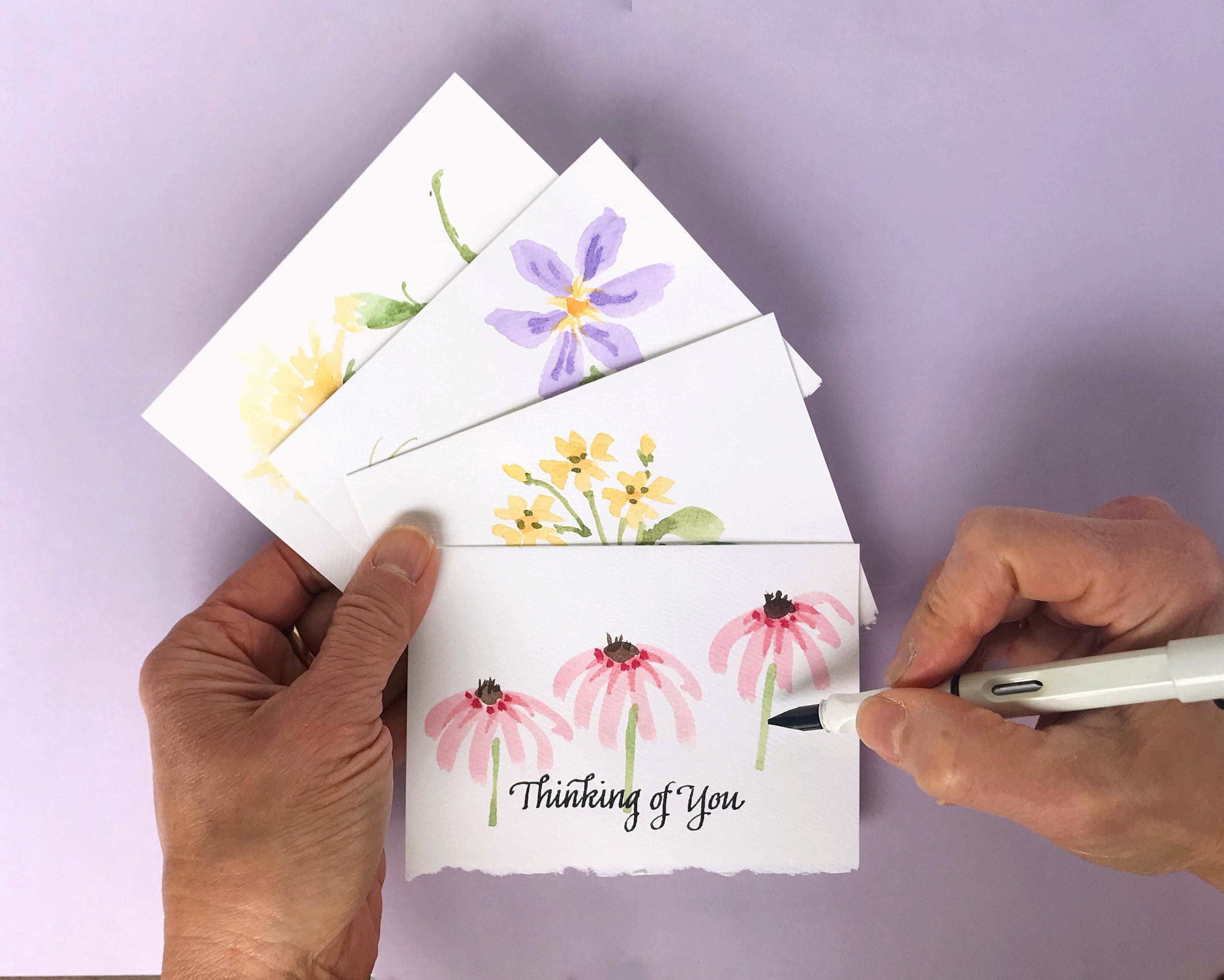 Hand Painted Floral Notecards, Set of 4 Watercolor Flower Cards - Etsy