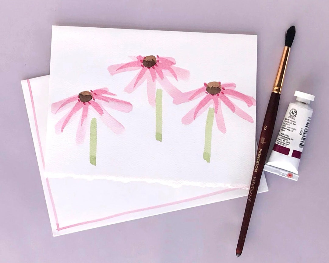 Hand Painted Watercolor Daisy Card, Floral Greeting Card - Etsy