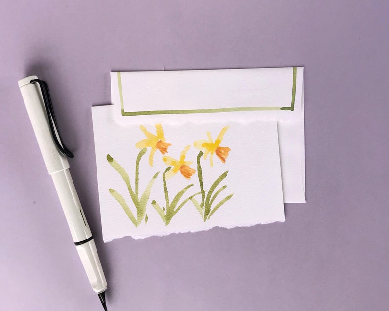 Hand Painted Watercolor Flower Note Card Set, Spring Stationery - Etsy