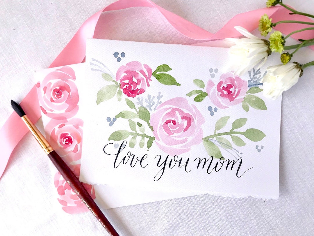 Mother's Day Card With Watercolor Flowers, Hand Painted Floral Card for ...