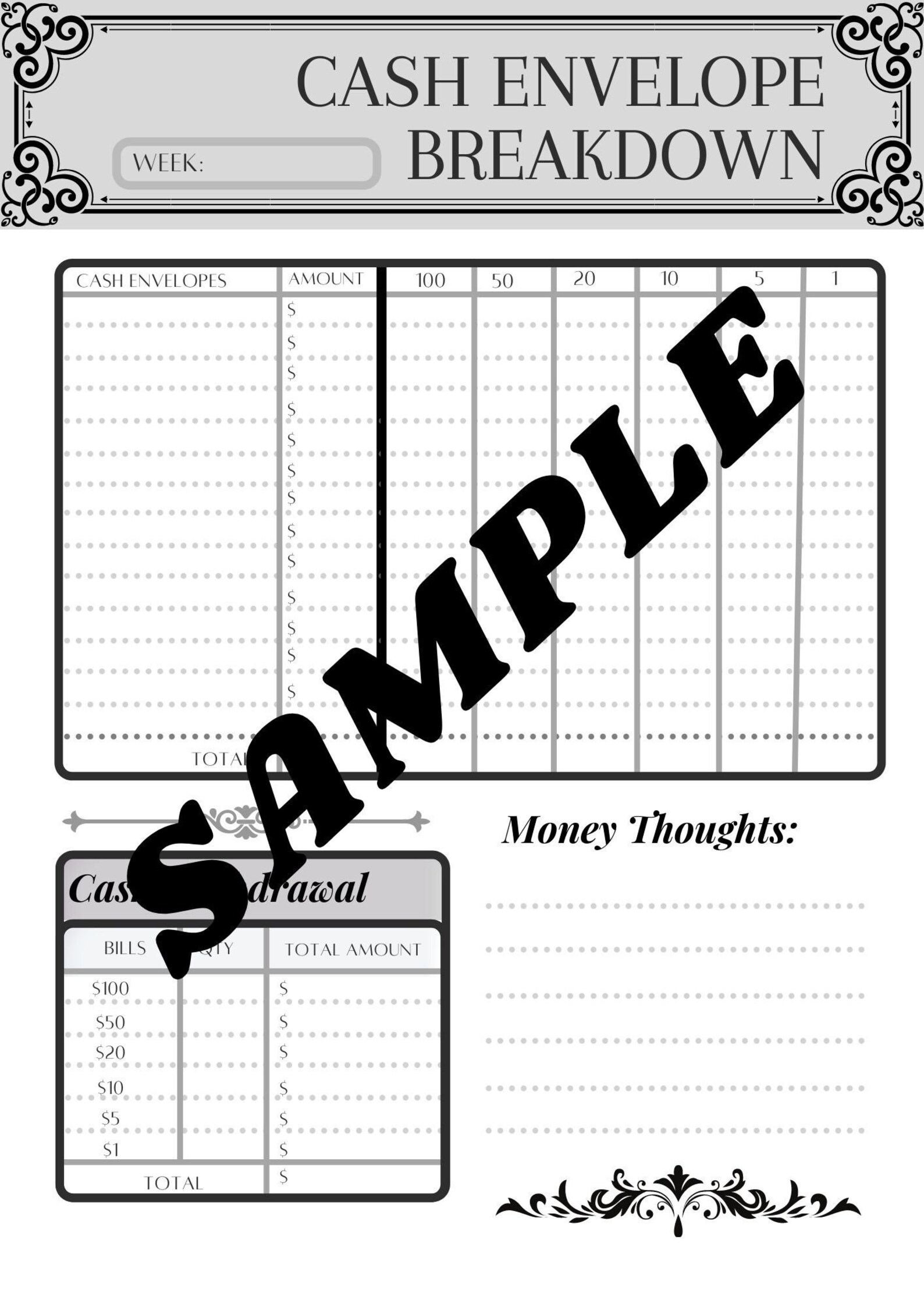 Cash Envelope Breakdown Template Teller Slips Budgeting - Etsy