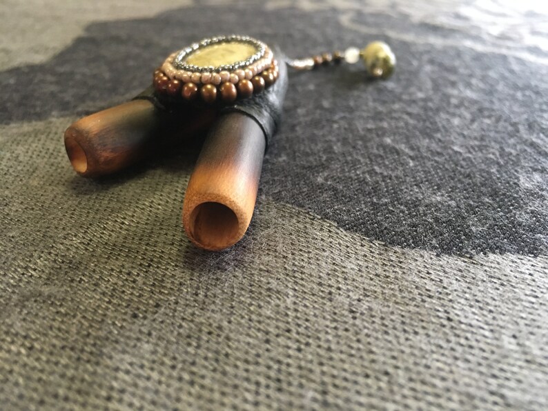 Bead Embroidered Kuripe Shamanic Hap\u00e9Rap\u00e9 Self Applicator Pipe