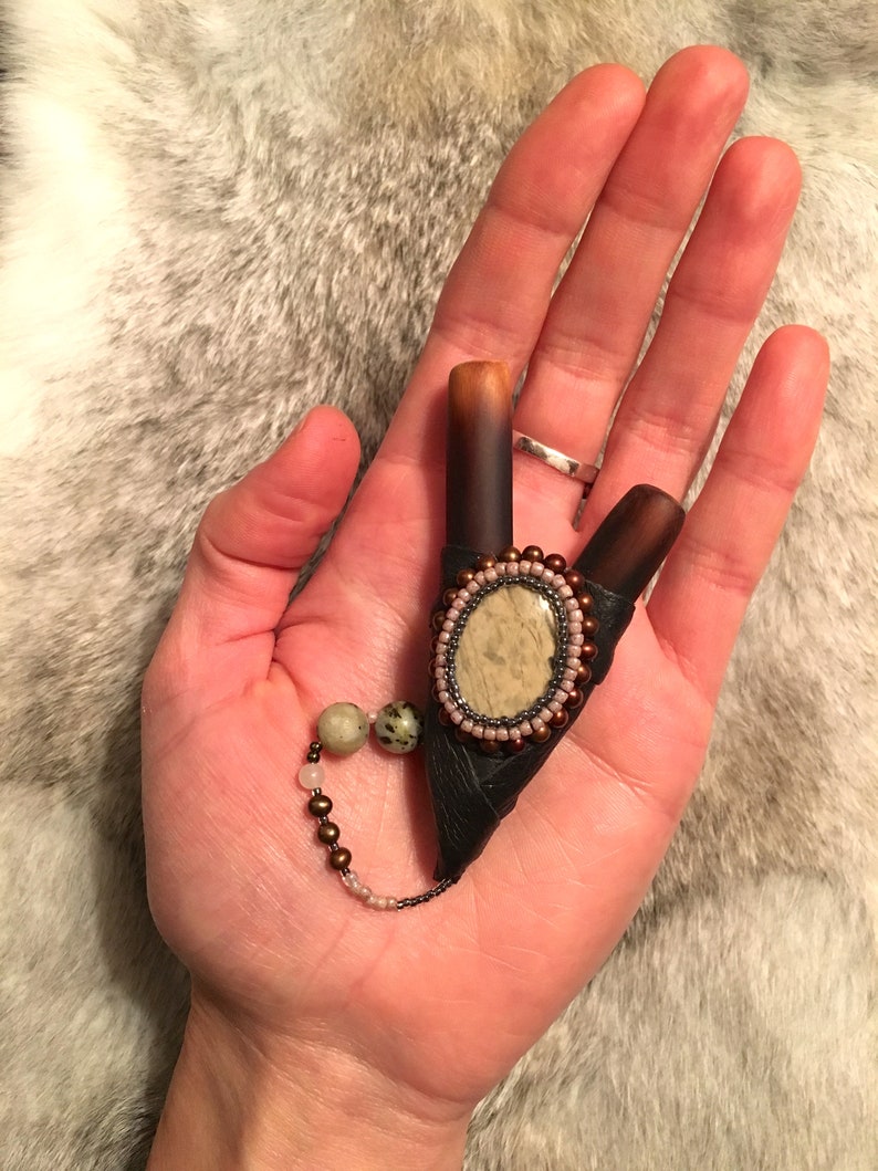 Bead Embroidered Kuripe Shamanic Hap\u00e9Rap\u00e9 Self Applicator Pipe