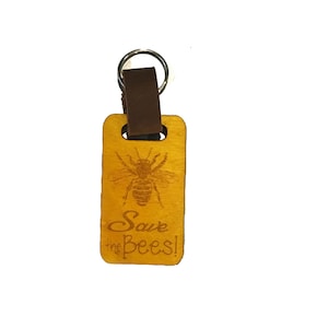 Wooden Key Fob Lasered Honey Bee Save the Bees, Bee Key Chain
