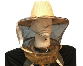 Straw Hat Veil Combo for Keeping Bees, Bee keeper Veil, Beekeeping Hat, Honey Bee PPE, Beekeeper Veil