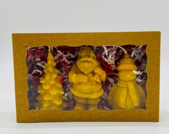 Beewax Ornament Trio Gift Set, Santa, Snowman & Christmas Tree Beeswax Christmas Decorations