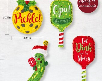 DIY Felt Christmas Ornament Kit, Set of 4, Merry Pickle Ball, Bucilla, Tween Christmas Gift, Teen Gift, Fun Project, Complete Craft Kit