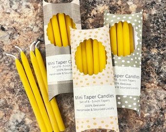 Beeswax Mini Taper Candles, 100% Pure Beeswax, Set of 8, Non-Toxic, Purifying
