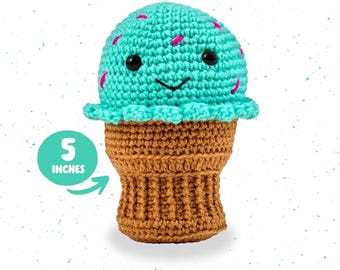 DIY Crochet Ice Cream Cone Kit, Amigurumi Craft Project