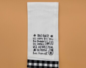 Hive Rules Tea Towel, Bee Sayings Dish Towel, Bee Gift Ideas