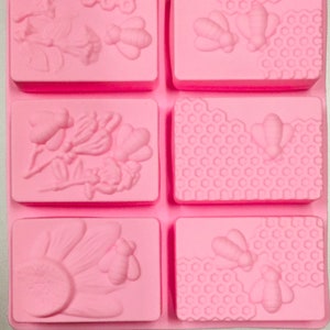 Honey Bee Silicone  Soap Mold, 6 cavity rectangle, cold process soap, hot process soap, diy