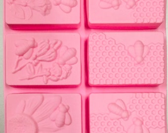 Honey Bee Silicone  Soap Mold, 6 cavity rectangle, cold process soap, hot process soap, diy