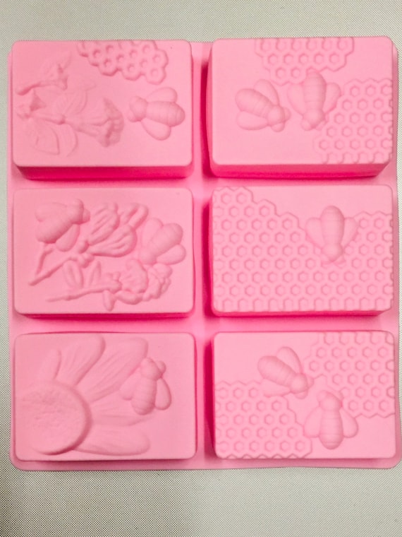 Honey Bee Silicone  Soap Mold, 6 cavity rectangle, cold process soap, hot process soap, diy