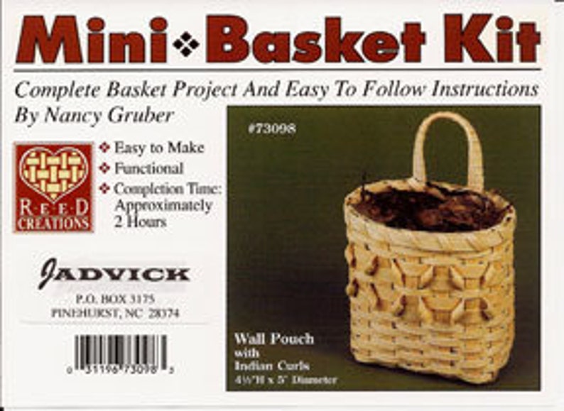 May include: A mini basket kit with instructions for making a wall pouch with Indian curls. The kit is by Nancy Gruber and is easy to make. The completion time is approximately 2 hours.