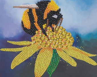 Crystal Art Card Kit, Honey Bee & Flower, Craft Kit, Dot Painting, Honey Bee Craft Kit, Art Kits for Tweens, Adult Craft