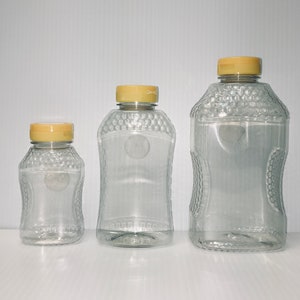 6 Pack Plastic Hourglass Squeeze Honey Container, Honey Bottles, Honey Jars, 8 oz. honey containers, 12 oz, 16oz, 1 pound honey containers