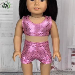 Sparkle Bra Top & Shorts Set - Doll Clothes fits 18&quot; Dolls - Cheer Practice Outfit