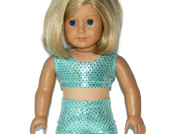 SHINY GREEN SPORTS BRA /& SHORT SET Fits 18/" American Girl Dolls Dance//Cheer